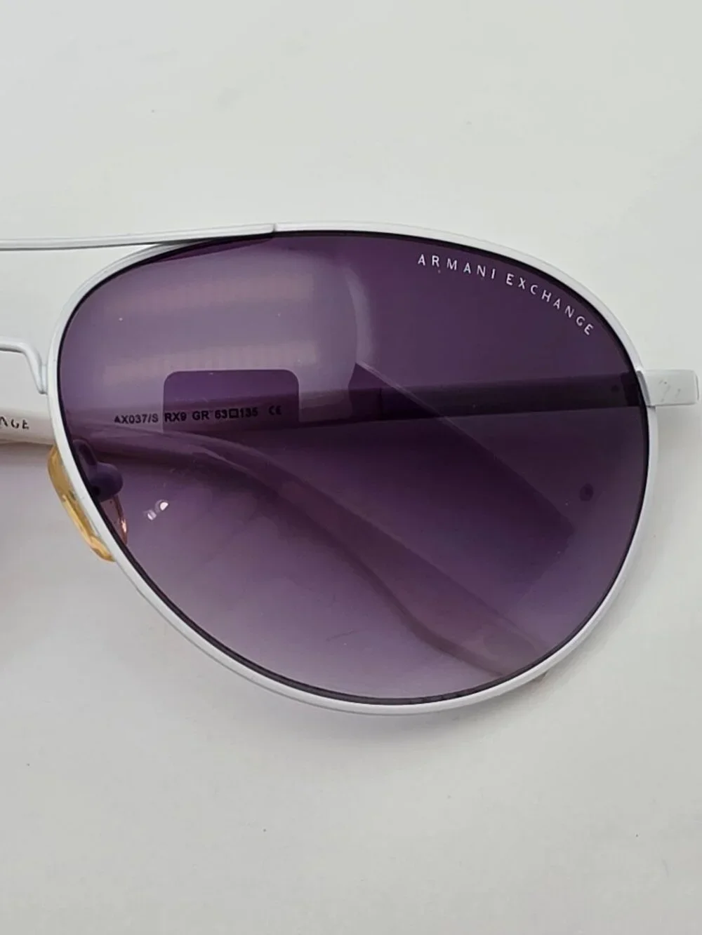 Armani Exchange AX037/S White Frame Grey Gradient Lens Aviator Sunglasses w Case